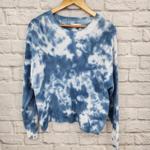 ALTAR'D STATE Ribbed Blue White Long Sleeve Tye Dye Sweater Sz XS